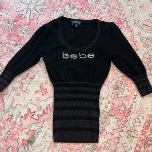 Bebe rhinestone quarter sleeve top